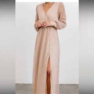 Baltic Born Shimmering Long Sleeve Dress in Cream